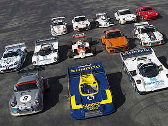 Часть коллекции Дрендела. В первом ряду слева направо: Porsche RSR Turbo Carrera 2.14, Porsche 917/30 Can-Am Spyder и Porsche 962