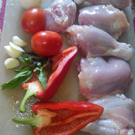 Курица с соусом «Взрыв сезонных овощей» и отварным картофелем от кулинарного импровизатора Пивного Антона