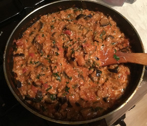 Фотография рецепта Соте из баклажанов с курицей и сулугуни