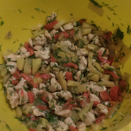Пирог на готовом тесте с курицей, картофелем и болгарским перцем