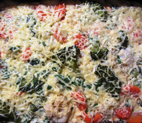 Фотография рецепта Яичница/омлет с курицей, зеленью и овощами
