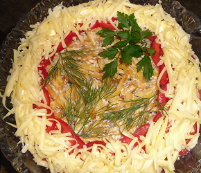 Фотография рецепта Слоеный салат с мясом и овощами