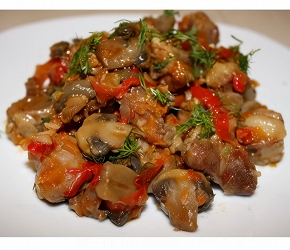 Фотография рецепта Мясо, тушеное с шампиньонами и сладким перцем