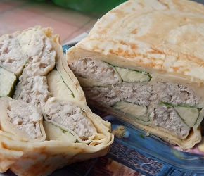 Фотография рецепта Блинная закуска с мясом и сыром