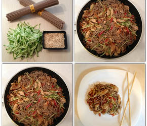 Фотография рецепта Гречневая лапша по-японски с курицей и овощами
