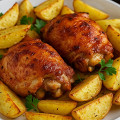 Фотография рецепта Запеченная картошка с курицей и чесноком «по-деревенски» автор ЕЛЕНА МАЛЬЦЕВА