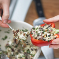 Фотография рецепта Запеченный перец с кускусом и фетой на подложке из запеченных овощей автор Иван Соколов