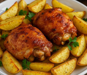 Фотография рецепта Запеченная картошка с курицей и чесноком «по-деревенски»
