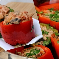Фаршированные перцы под соусом из белых грибов