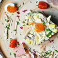 Фотография рецепта Оливье по-шошински с мясом дикой утки, ветчиной и крабами автор География на вкус с Никой Ганич