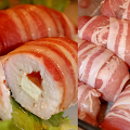 Фотография рецепта Рулетики из куриного филе в беконе с сыром фета и помидорами автор Алена