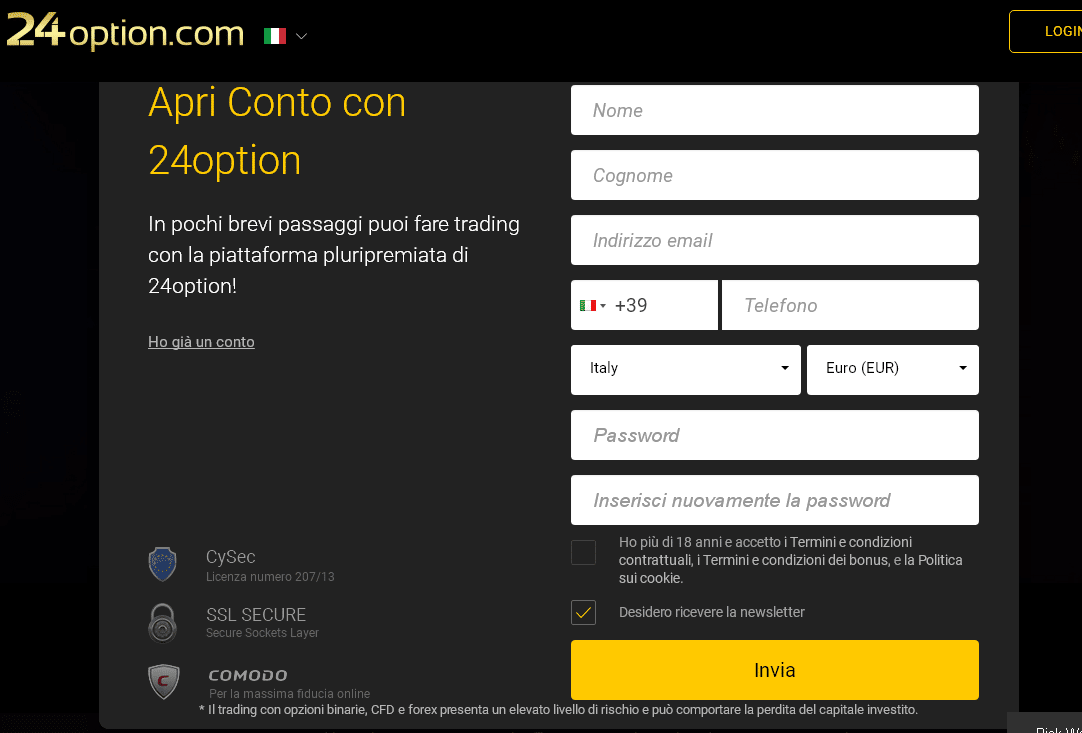 demo operazioni binarie option 24
