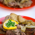 Фотография рецепта Маринованная куриная печень со сладким перцем, луком, чесноком и имбирем автор Оля Давыдова