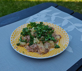 Фотография рецепта Жареный картофель с тушенкой
