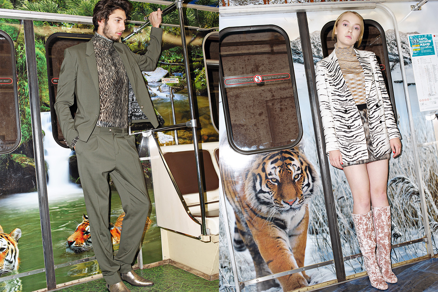 На Алене: пиджак Marc Cain, водолазка Sandro («Цветной»), сапоги Bally, юбка Whistles  («Цветной»); на Дмитрии: костюм Versus Versace, водолазка  SVMoscow, ботинки Asos