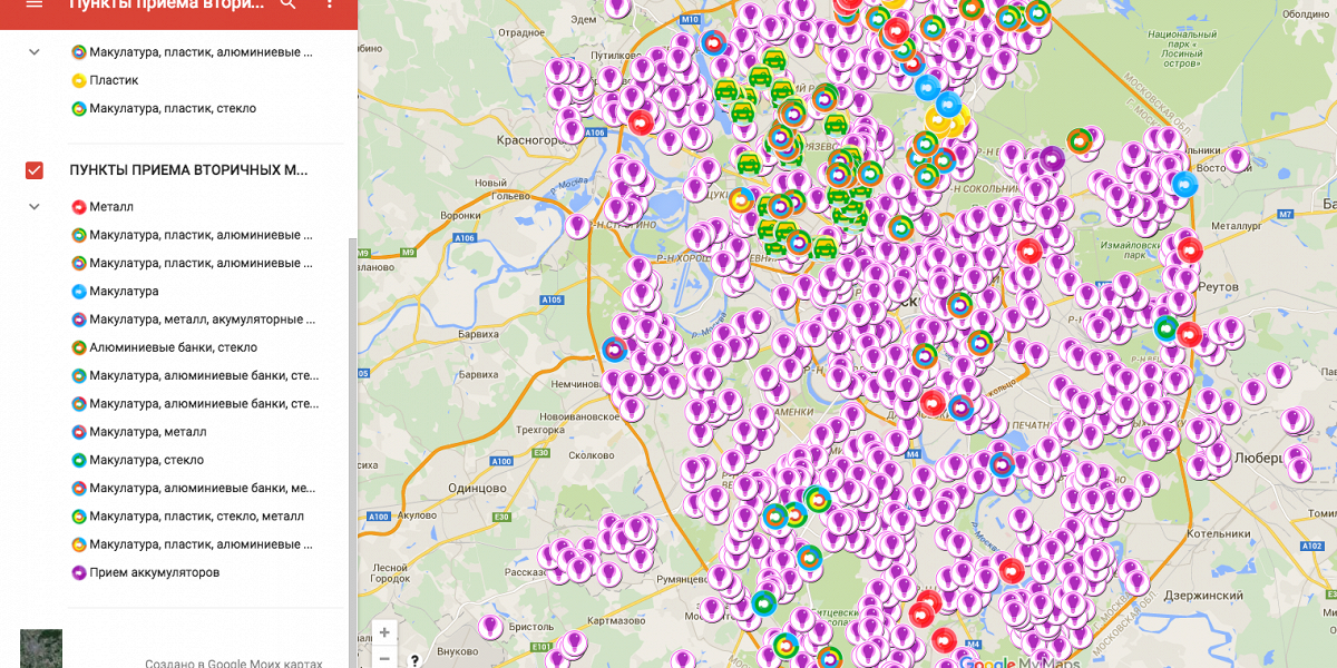 Карта пунктов приема вторсырья спб