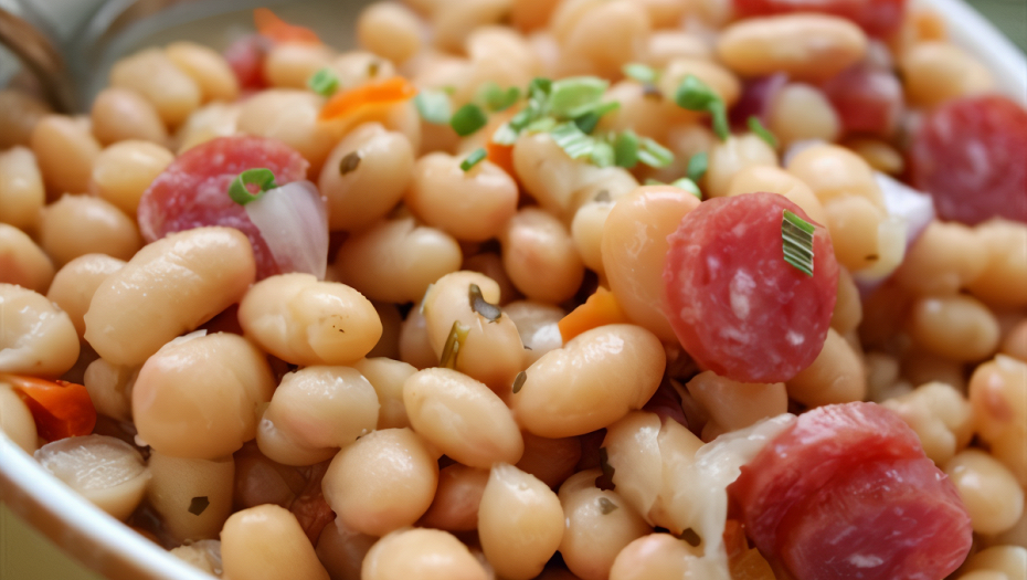 Фотография рецепта Белая фасоль с колбасой и беконом автор Стряпуха
