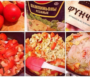 Фотография рецепта Фунчоза с шампиньонами и томатом