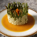 Фотография рецепта Мусс из курицы и спаржи с апельсиновым соусом автор Ираида Корягина
