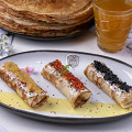 Фотография рецепта Блины на пиве с крабовым мясом автор Еда