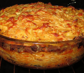Фотография рецепта Запеканка со спагетти и мясной прослойкой
