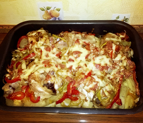 Фотография рецепта Запеченная курица в сливочном соусе с овощами и картофелем