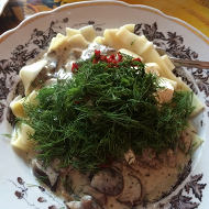 Спагетти карбонара с шампиньонами