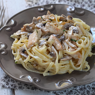 Спагетти с курицей и грибами в сливочном соусе
