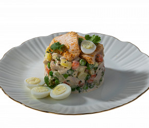 Фотография рецепта Оливье с пряной курицей