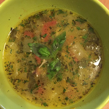 Рецепт Суп из кабачков с заправкой из зеленого базилика