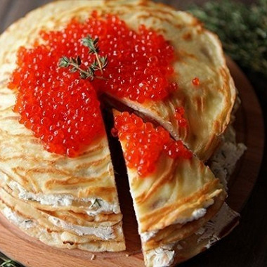 Рецепт Блинный торт с лососем и сыром