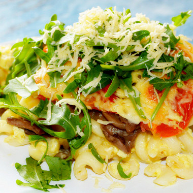 Рецепт Запеканка из макарон с сыром, помидорами и грибами