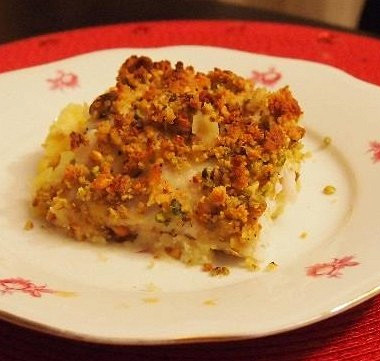Рецепт Печеный судак с фисташками и цитрусовым картофелем