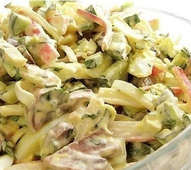 Рецепт Грибной салат с крабовыми палочками и огурцами