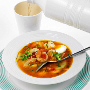 Рецепт Суп из помидоров, фенхеля, трески и креветок