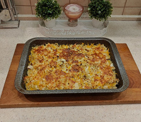 Фотография рецепта Запеканка с капустой и куриными бедрышками