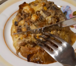 Фотография рецепта Запеченная капуста с грибами, сыром и яйцами